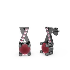 Taşlı Daire X Küpe - Kök yakut ve pembe kuvars 925 ayar siyah rodyum kaplama gümüş küpe #5o8obw