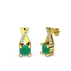 Kök zümrüt ve pırlanta 18 ayar altın küpe (0.088 karat)