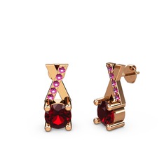 Taşlı Daire X Küpe - Garnet ve rodolit garnet 925 ayar rose altın kaplama gümüş küpe #72zdf0