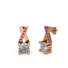 Beyaz zirkon ve rodolit garnet 925 ayar rose altın kaplama gümüş küpe