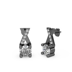 Taşlı Daire X Küpe - Swarovski ve pırlanta 925 ayar siyah rodyum kaplama gümüş küpe (0.088 karat) #8509dm
