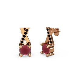 Taşlı Daire X Küpe - Kök yakut ve siyah zirkon 18 ayar rose altın küpe #8cru0k