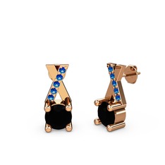 Taşlı Daire X Küpe - Siyah zirkon ve lab safir 8 ayar rose altın küpe #9l85q6