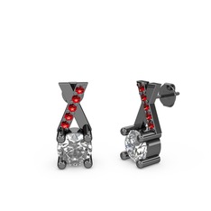 Taşlı Daire X Küpe - Swarovski ve garnet 925 ayar siyah rodyum kaplama gümüş küpe #9zm8l2