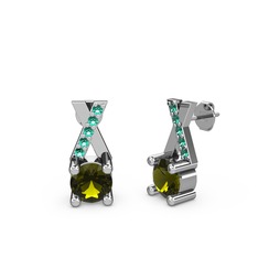 Taşlı Daire X Küpe - Peridot ve yeşil kuvars 18 ayar beyaz altın küpe #a6eh40
