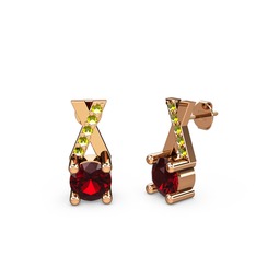 Taşlı Daire X Küpe - Garnet ve peridot 14 ayar rose altın küpe #atns86