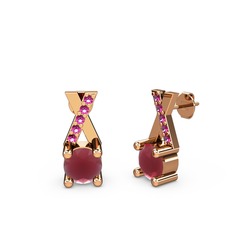 Taşlı Daire X Küpe - Kök yakut ve rodolit garnet 14 ayar rose altın küpe #bdh11i