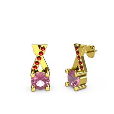 Pembe kuvars ve garnet 18 ayar altın küpe