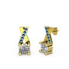 Taşlı Daire X Küpe - Swarovski ve lab safir 14 ayar altın küpe #cg9hav