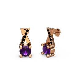 Taşlı Daire X Küpe - Ametist ve siyah zirkon 14 ayar rose altın küpe #ed2k5t