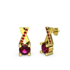 Taşlı Daire X Küpe - Rodolit garnet ve garnet 8 ayar altın küpe #ewr8ju
