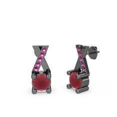 Taşlı Daire X Küpe - Kök yakut ve rodolit garnet 925 ayar siyah rodyum kaplama gümüş küpe #f4q28u