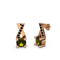 Taşlı Daire X Küpe - Peridot ve siyah zirkon 14 ayar rose altın küpe #fh9fpe