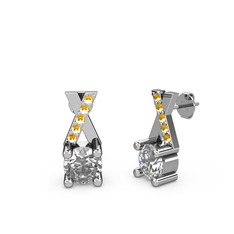 Taşlı Daire X Küpe - Swarovski ve sitrin 925 ayar gümüş küpe #fiv392