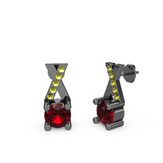 Taşlı Daire X Küpe - Garnet ve peridot 925 ayar siyah rodyum kaplama gümüş küpe #fxwd1a
