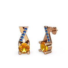 Taşlı Daire X Küpe - Sitrin ve lab safir 18 ayar rose altın küpe #giicdr