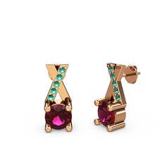 Taşlı Daire X Küpe - Rodolit garnet ve yeşil kuvars 18 ayar rose altın küpe #h0tcp9