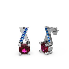 Rodolit garnet ve lab safir 14 ayar beyaz altın küpe
