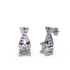 Taşlı Daire X Küpe - Swarovski ve ametist 14 ayar beyaz altın küpe #h8on1i