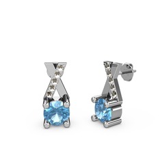 Taşlı Daire X Küpe - Akuamarin ve dumanlı kuvars 18 ayar beyaz altın küpe #hkbbtk