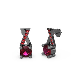 Taşlı Daire X Küpe - Rodolit garnet ve garnet 925 ayar siyah rodyum kaplama gümüş küpe #iikal8