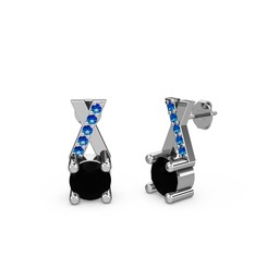 Taşlı Daire X Küpe - Siyah zirkon ve lab safir 18 ayar beyaz altın küpe #j6opoi