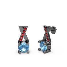 Taşlı Daire X Küpe - Akuamarin ve garnet 925 ayar siyah rodyum kaplama gümüş küpe #jm6nrj