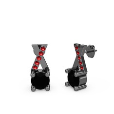 Taşlı Daire X Küpe - Siyah zirkon ve garnet 925 ayar siyah rodyum kaplama gümüş küpe #kpqvcq