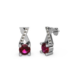 Rodolit garnet ve dumanlı kuvars 14 ayar beyaz altın küpe