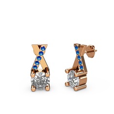 Taşlı Daire X Küpe - Swarovski ve lab safir 8 ayar rose altın küpe #l4p9v6