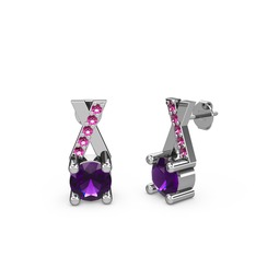 Taşlı Daire X Küpe - Ametist ve rodolit garnet 14 ayar beyaz altın küpe #my2m2