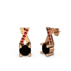 Taşlı Daire X Küpe - Siyah zirkon ve garnet 14 ayar rose altın küpe #njq92a