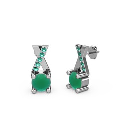 Taşlı Daire X Küpe - Kök zümrüt ve yeşil kuvars 8 ayar beyaz altın küpe #nnhx11