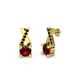 Garnet ve siyah zirkon 8 ayar altın küpe