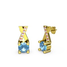 Taşlı Daire X Küpe - Akuamarin ve pembe kuvars 8 ayar altın küpe #r3l8rh