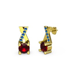 Taşlı Daire X Küpe - Garnet ve lab safir 18 ayar altın küpe #rlykl7