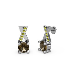 Taşlı Daire X Küpe - Dumanlı kuvars ve peridot 8 ayar beyaz altın küpe #ss4fsu