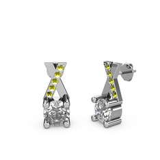 Taşlı Daire X Küpe - Swarovski ve peridot 14 ayar beyaz altın küpe #syly2y