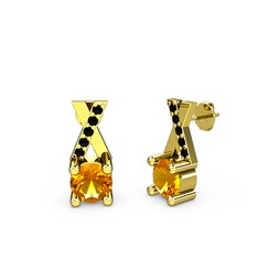 Sitrin ve siyah zirkon 14 ayar altın küpe