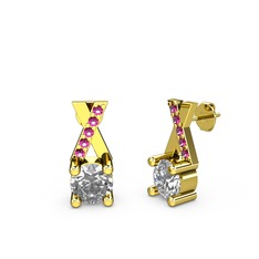 Taşlı Daire X Küpe - Pırlanta ve rodolit garnet 18 ayar altın küpe (0.48 karat) #tqn6sz