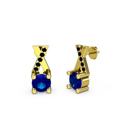 Lab safir ve siyah zirkon 14 ayar altın küpe