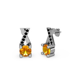 Taşlı Daire X Küpe - Sitrin ve siyah zirkon 18 ayar beyaz altın küpe #unhoi3