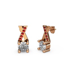 Taşlı Daire X Küpe - Pırlanta ve garnet 14 ayar rose altın küpe (0.48 karat) #uqqcur