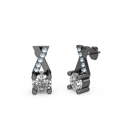 Taşlı Daire X Küpe - Swarovski ve akuamarin 925 ayar siyah rodyum kaplama gümüş küpe #v821kb