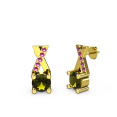 Peridot ve rodolit garnet 14 ayar altın küpe