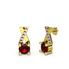 Taşlı Daire X Küpe - Garnet ve ametist 8 ayar altın küpe #w4nnua