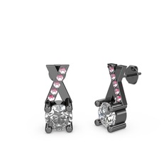 Taşlı Daire X Küpe - Swarovski ve pembe kuvars 925 ayar siyah rodyum kaplama gümüş küpe #w7vj8y