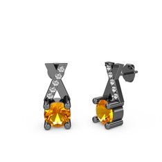Taşlı Daire X Küpe - Sitrin ve swarovski 925 ayar siyah rodyum kaplama gümüş küpe #w7wimr
