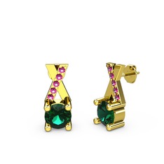 Yeşil kuvars ve rodolit garnet 14 ayar altın küpe