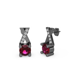 Taşlı Daire X Küpe - Rodolit garnet ve swarovski 925 ayar siyah rodyum kaplama gümüş küpe #wnclse